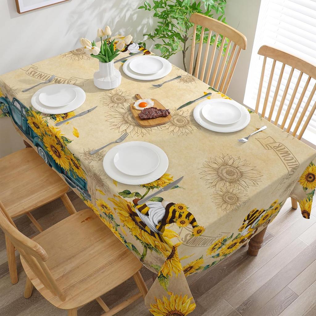 Sunflower Tablecloth 60x84 Inch Rectangle, Sunflower Decorations for Home, Spring and Summer Table Cloth Rectangle Waterproof Stain Resistant for