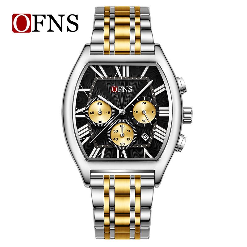 European Wine Barrel Style Men's Waterproof Roman Numeral Chronograph Quartz Watch with Calendar