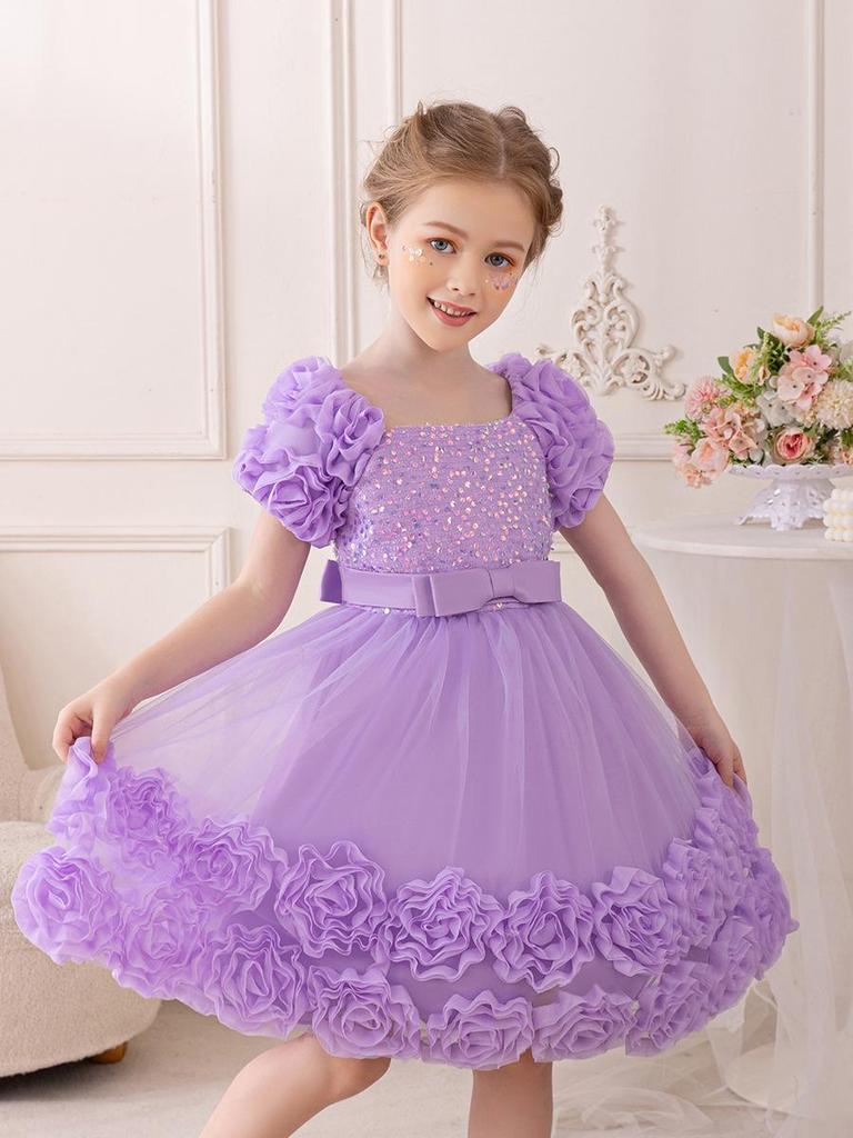 Girls' Flower Puff Tulle Dress - New Style Formal Skirt for Birthdays & Parties