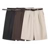 Spring and Summer Women's Shorts with Pleated Design, Zippered High Waist, and Belt