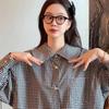 Women's Checkered Shirt spring Flip Collar Single Breasted Ruffle Edge Ladies Shirts Japanese Style Loose Casual Famale long sleeved Top