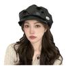 PU Leather with UV Slimming [Qzkouma] Women's Casquette, Hat, Autumn/Winter Cap, Brim, Protection, Effect, Stylish, PYUB-170 (Black)