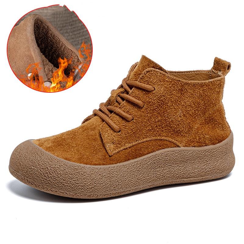 

Модные ботильоны женские из натуральной кожи с круглым носком, повседневные ботинки на плоской подошве на шнуровке, зимние ботинки женские противоскользящие больших размеров с мехом, короткие ботинки женские 42