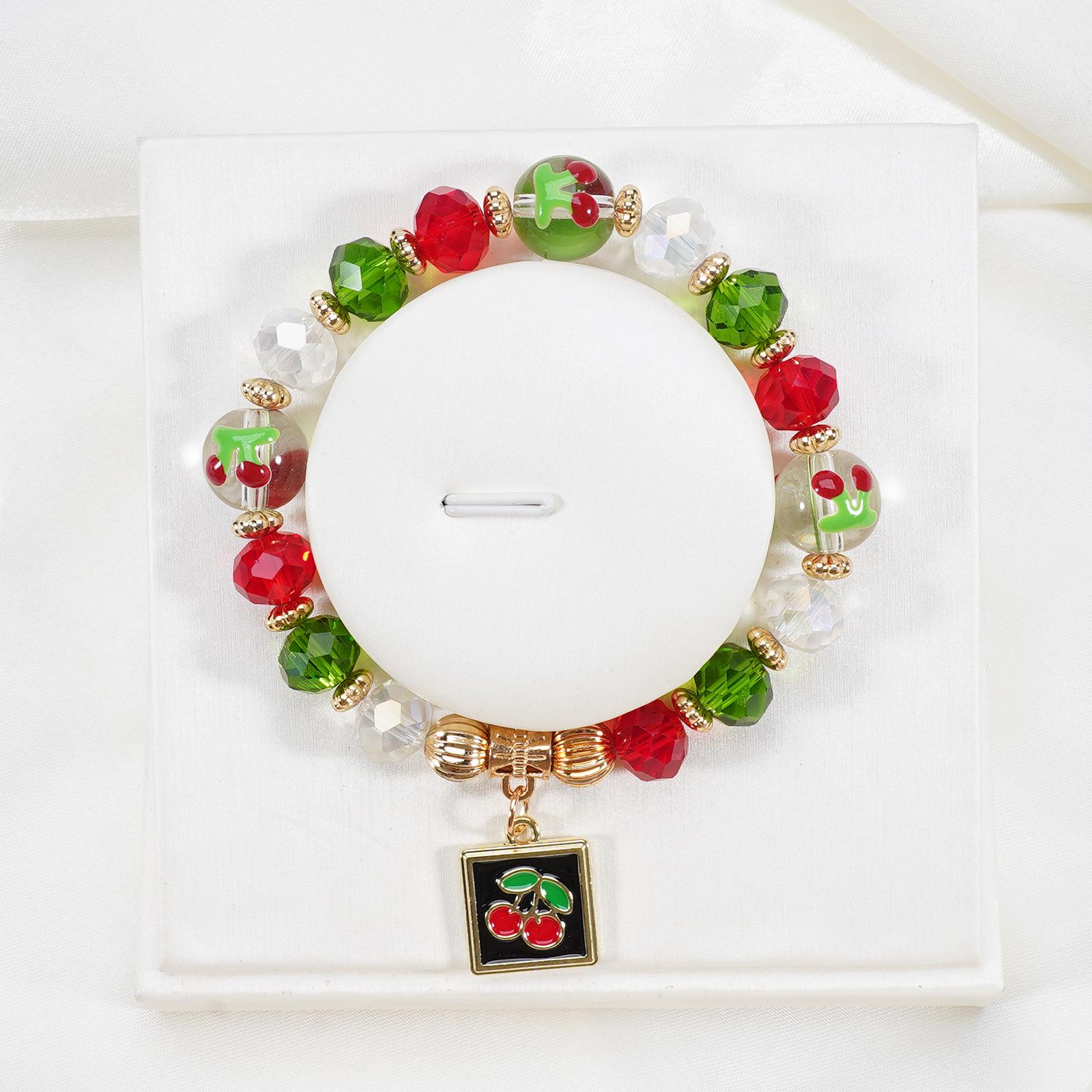 Милый браслет для девочек с клубникой и вишней: Многослойная эластичная лента с бусинами из искусственного хрусталя