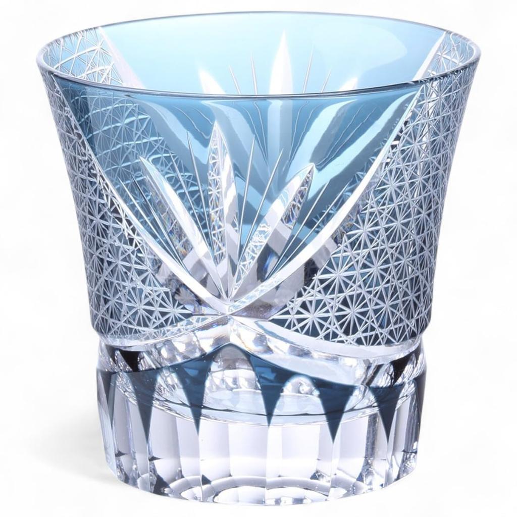 Mizukage Kiriko Glass Orchid Carving Small Ink Current Model J-kitchens Cup, 90xH85mm, 240cc, Pattern, Blue, Bisho,