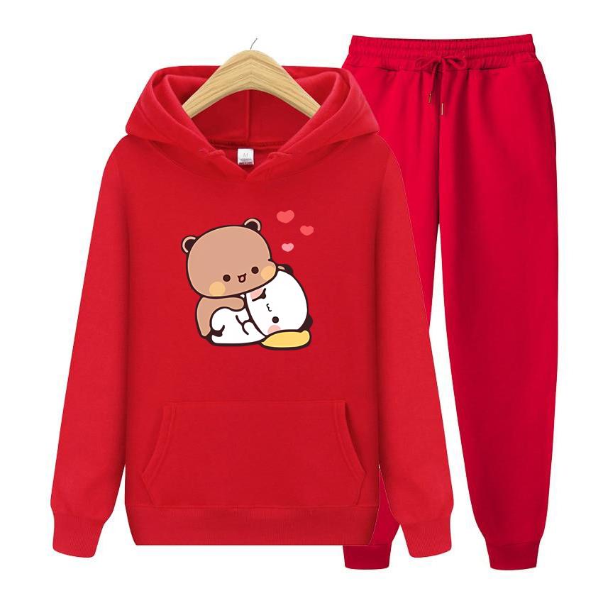 Bubu and Dudu Hoodie Love Heart Women Hoodie Set Aesthetic Graphic Kawaii Bubble Tea Hoodies Anime Sweatshirts Hoodie Set