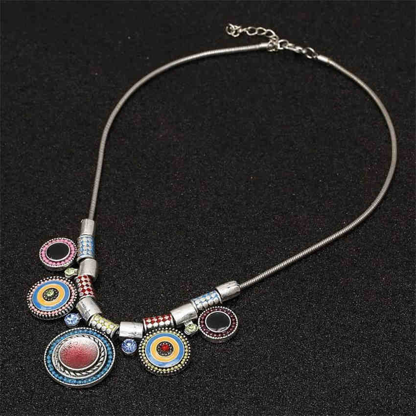 Ethnic Style Female Necklace Alloy Clavicle Colorful Geometric Chain Necklace