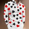 Trendy Long Sleeve Polo Shirt with Poker Suits Print, Fashion Casual Top
