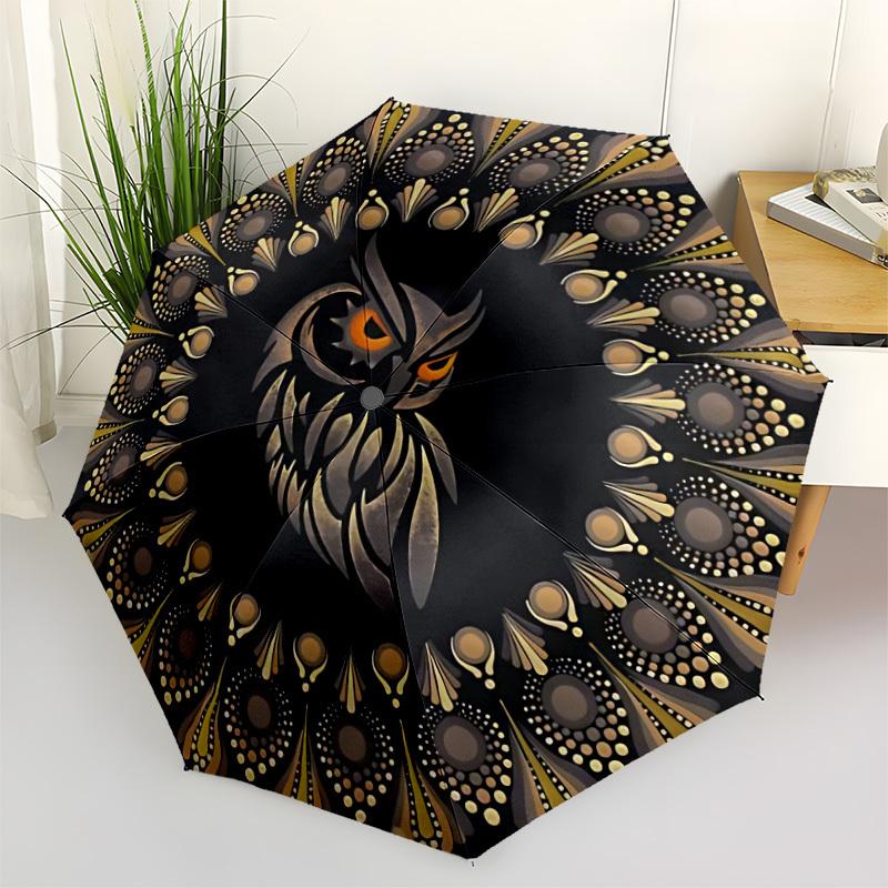 1pc Owl Mandala Automatic Folding Umbrella, Lightweight Retractable Compact Travel Umbrella, 8-Rib Sturdy Frame, Fine Outdoor Umbrella157