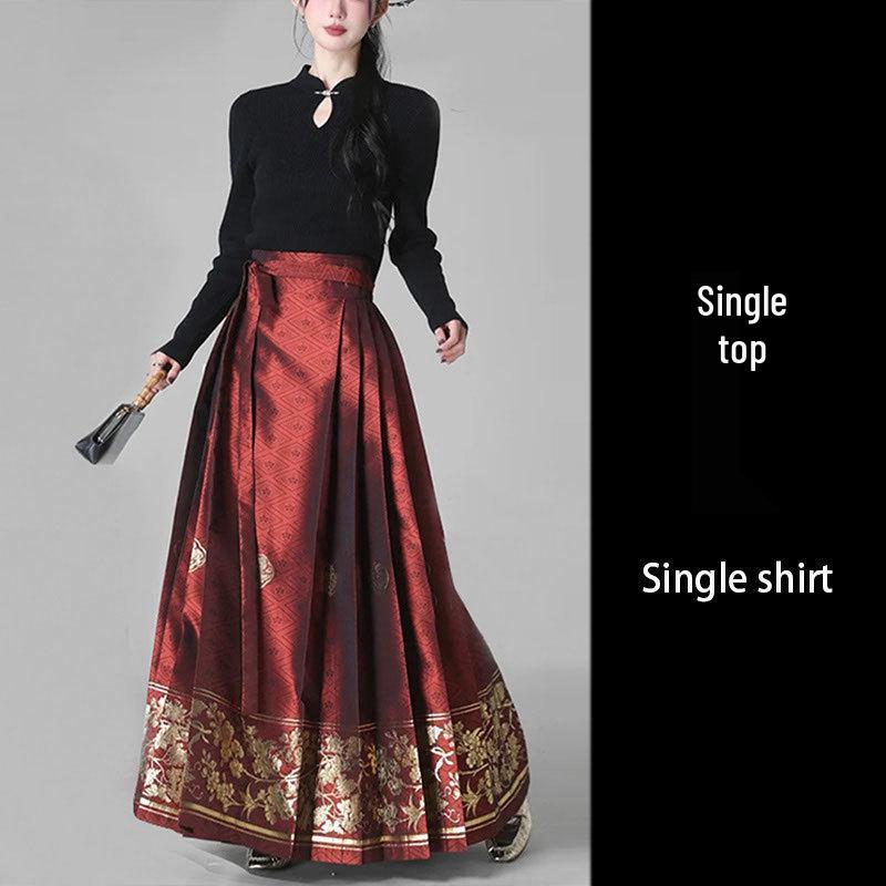 

Комплект юбки ханьфу большого размера с красным темным узором - Женский весенне-осенний двухпредметный 4XL [For 90-100 kg]