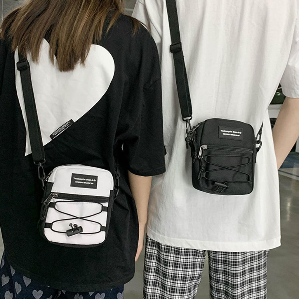 Japanese Harajuku Style Workwear Drawstring Letter Student Crossbody Bag Small Satchel