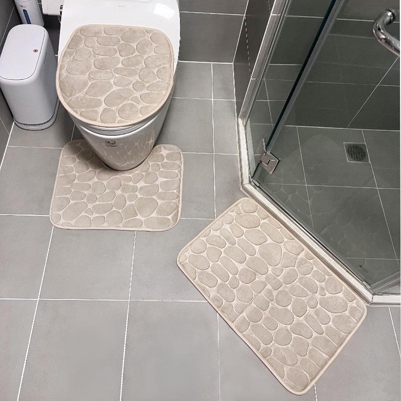 3PCS Solid Color Simple Bathroom Water-absorbing and Non-slip Floor Mat Stone Pattern, Comfortable and Soft, Three-piece Set