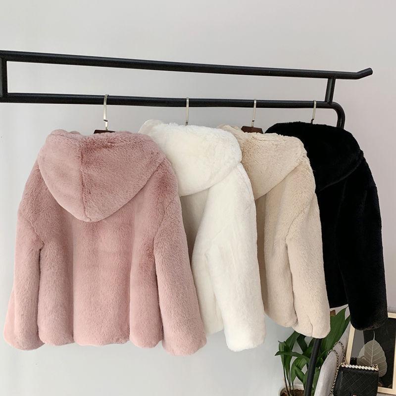 Autumn and winter new light fur coat women's imitation mink hair hooded short plush coat women