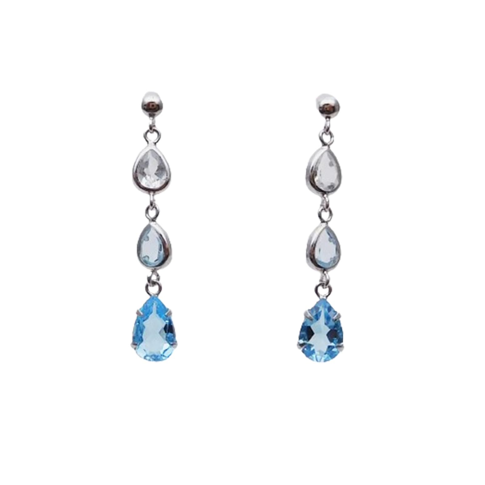 

Blue topaz drop design earrings in 10k white gold