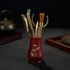 Brass Tea Ceremony Tools Set 5-Piece Grooming Kit Gongfu Brewing With Spoon Tongs Brush Knife Fork