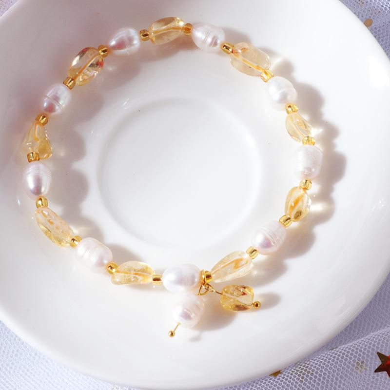 Summer Fashion Women's Bracelet Natural Freshwater Pearl with Yellow Crystal Waterproof Fashion Bangles