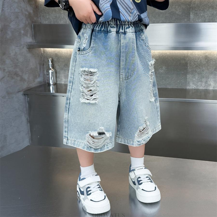 Pantaloncini di Jeans Strappati Estivi per Bambini con Buchi per Ragazzi Pre-adolescenti Jeans Blu Casual al Ginocchio Pantaloncini Spezzati per Bambini