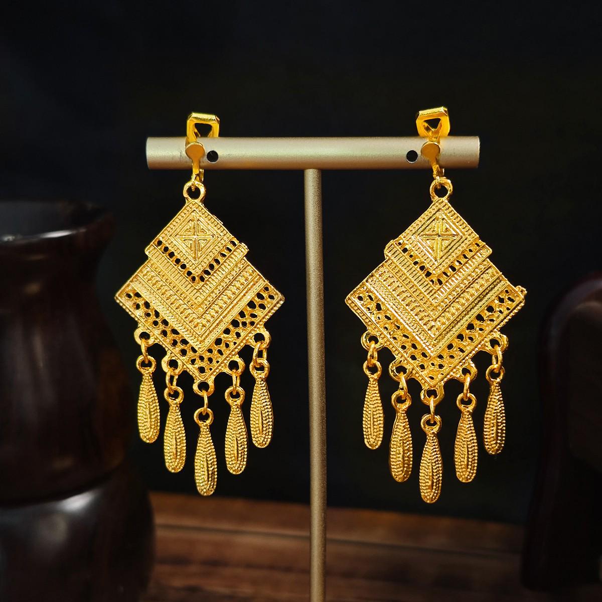 

Ретро этнические серьги-кисточки в виде листьев и капель воды без проколов