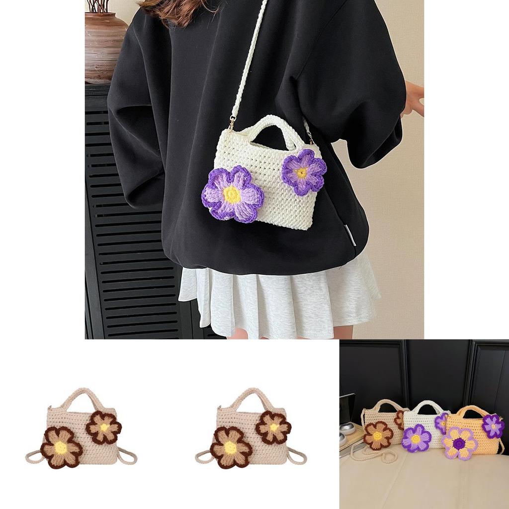 Minimalist Knit Crossbody Bag For Women With Flower Design For Daily Use