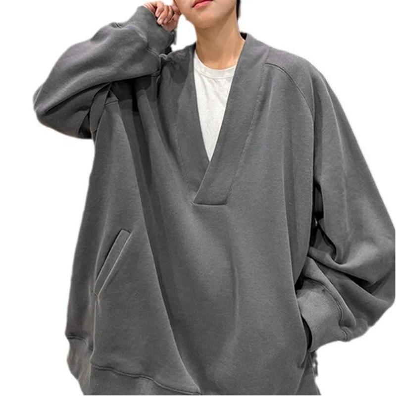 Vintage V Neck Loose Fit Pullover Sweatshirt For Men Women Winter Casual