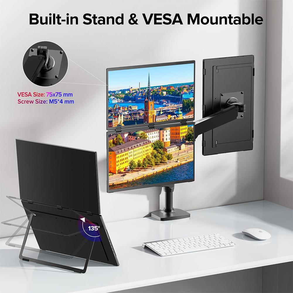 UPERFECT Delta Max 18.5-inch Dual Screen Portable Monitor, 1920*1080 IPS Screen, 100Hz Refresh Rate, 100% sRGB, Built-in Speaker, Driver Free