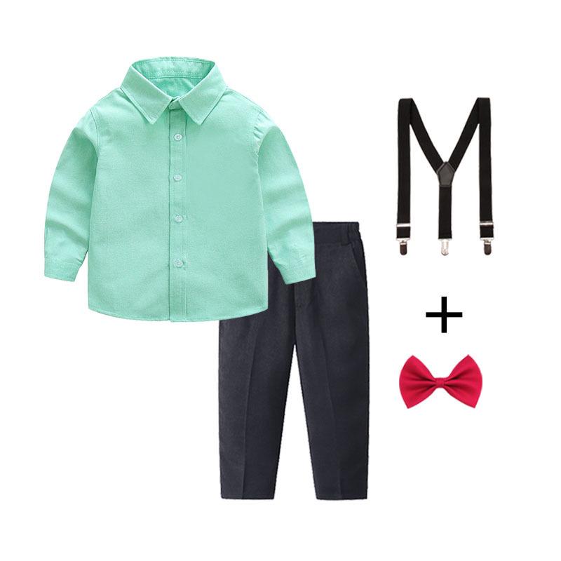 Boys' White and Blue Long-Sleeved Shirt & Black Long Pants Set Performance Costume