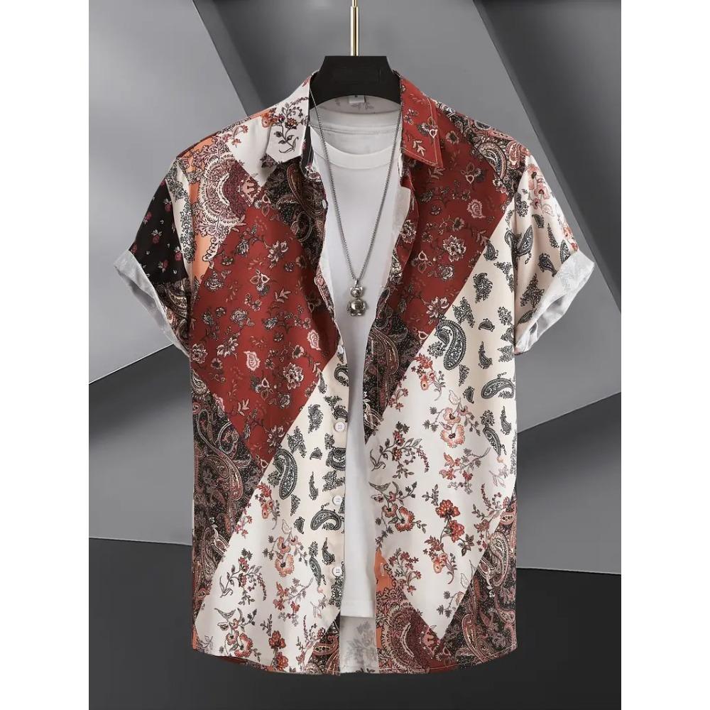 Palmshadow Cuban Camisa Men's Clothing Simple Hawaiian Print Poplin Shirt Business Holiday Everyday Outdoor Short Sleeve Shirt