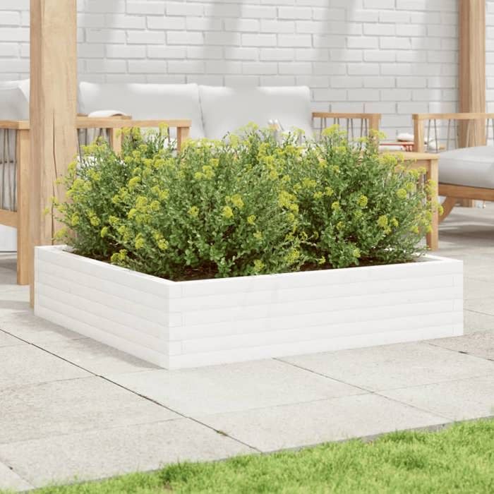 VidaXL Jardinière blanc 100x100x23 cm bois de pin massif, jardinière d'extérieur, bac à fleurs, boîte à plantes, jardinière 847209