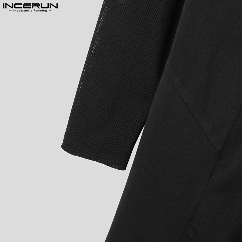 INCERUN Men Long Sleeve Mesh Patchwork One Piece Bodysuits Jumpsuits Short Playsuits