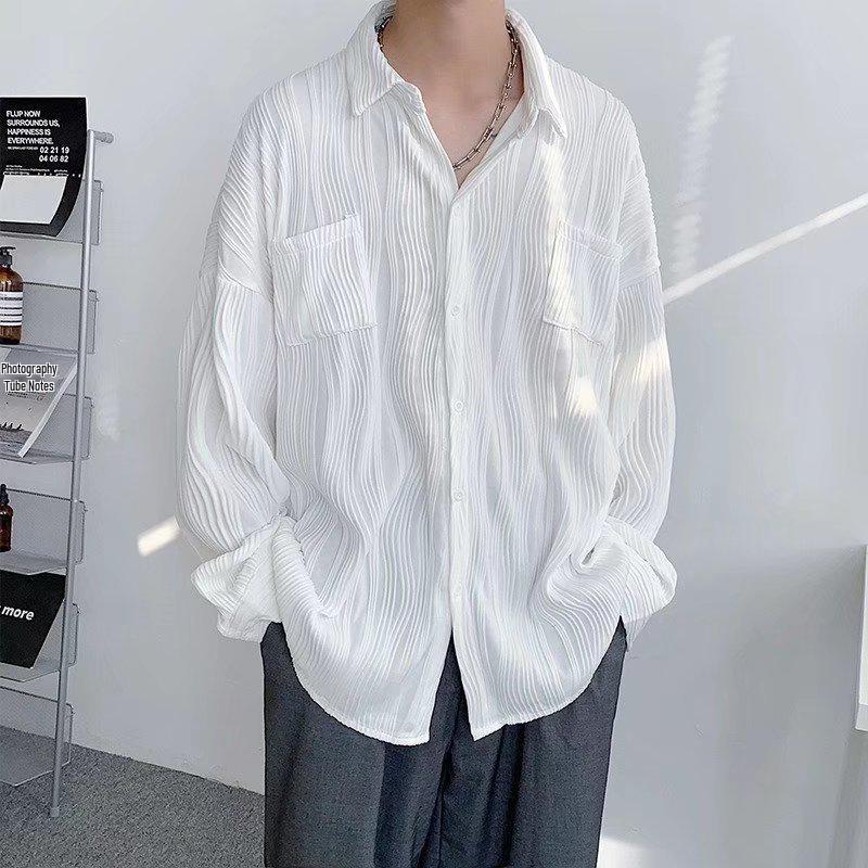 

Мужская модная рубашка с плиссировкой в гонконгском стиле с длинным рукавом из ледяного шелка - Повседневная летняя куртка 3XL белый
