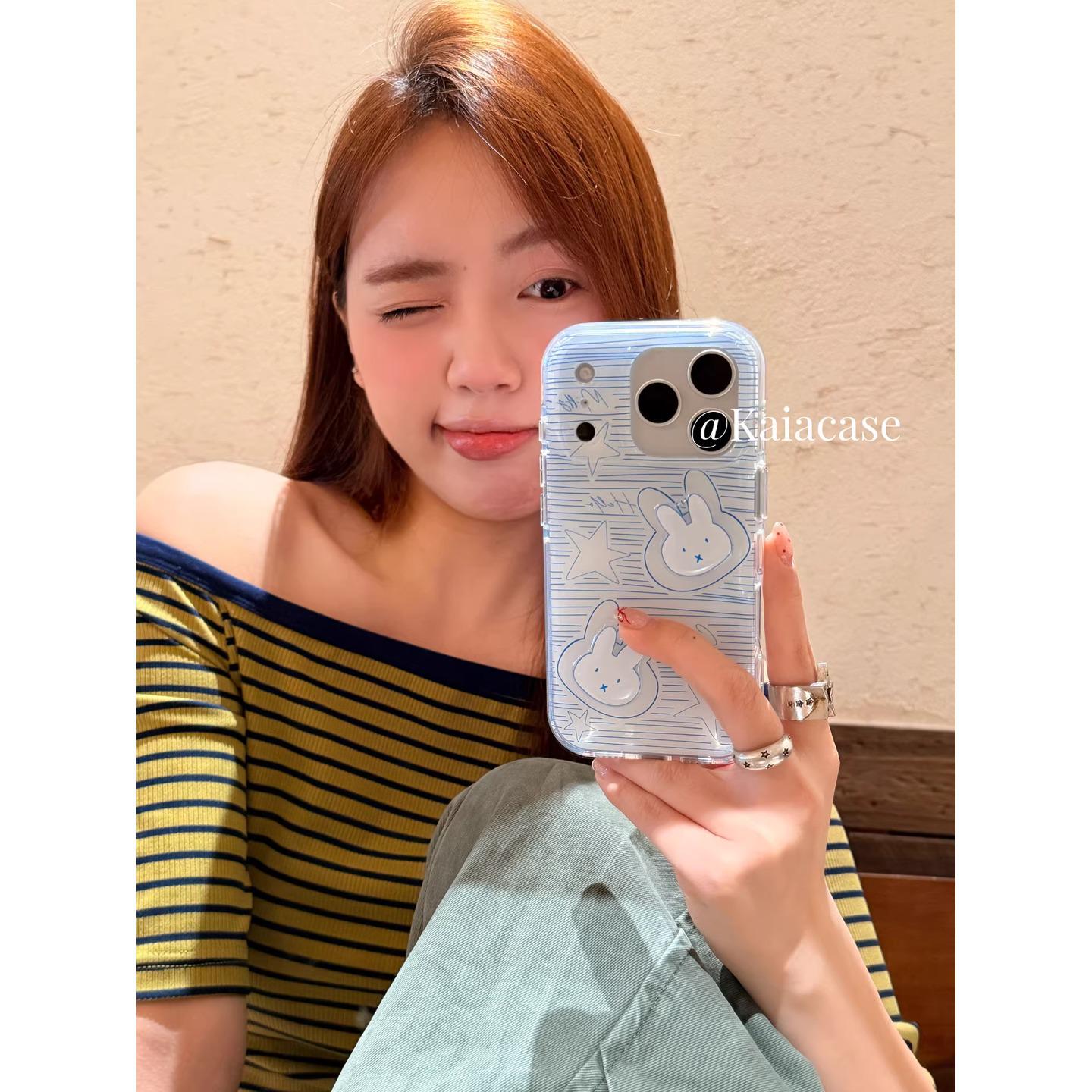 

3D Stars & Rabbit Blue Lines Phone Case for iPhone 7 Pro Max