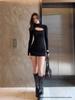 American Spicy Girl High Neck Cut-out Open Back Bodycon Dress for Women Winter