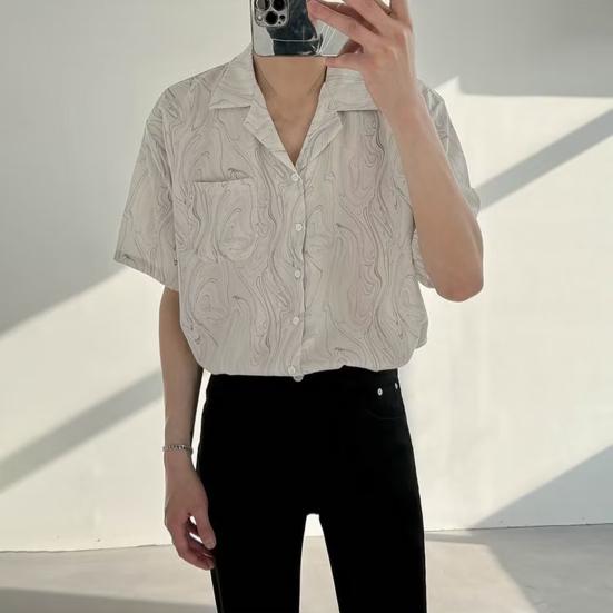 

Men s Printed Short Sleeve Shirt Button Down Lapel Shirt with Pocket Summer Casual Beach Top for Vacation Travel S