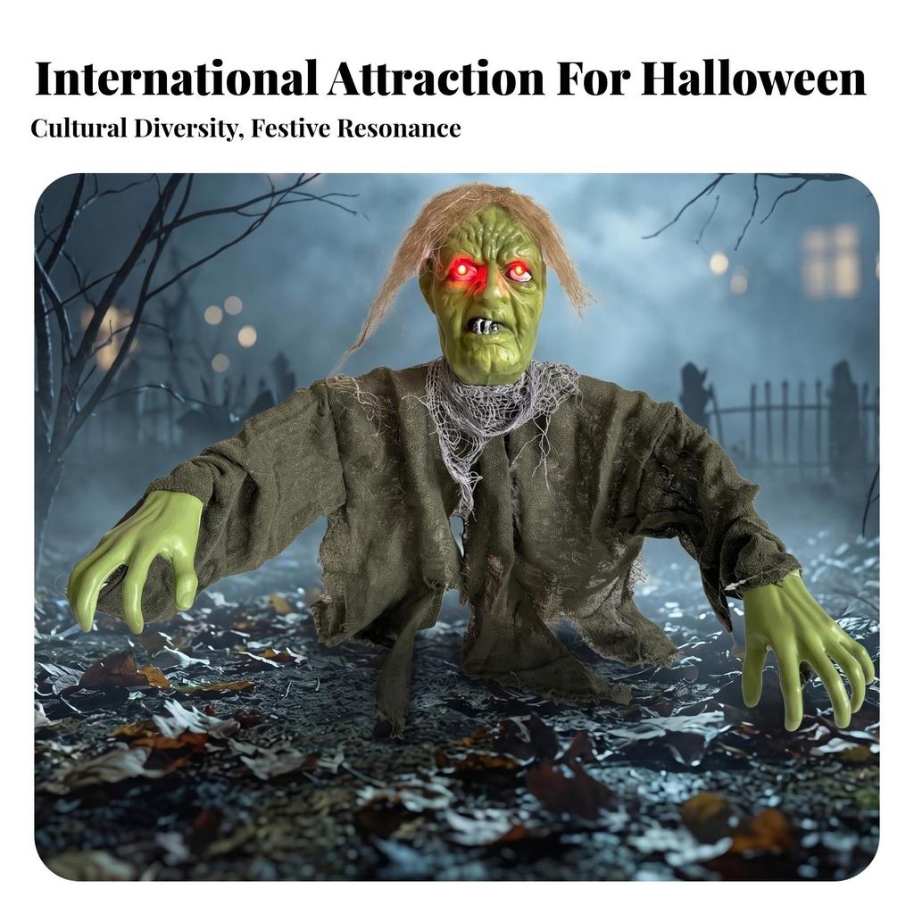 Halloween Zombie Stake Red Glowing Eyes GreenFaced Figure Tattered Cloth Garden Ornament