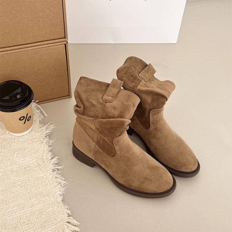 Maillard Western Folded Short Boots Women's Spring and Autumn Single Boots Pile Boots Retro British Style Small Thick Heel Martin Boots