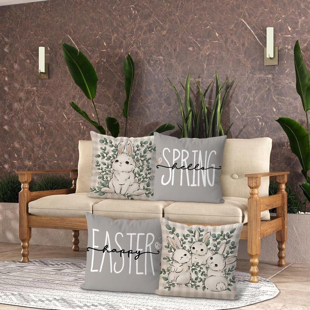 Grenzüberschreitende Osterhase Eierdruck Plüschkissenbezug - Feiertags-Sofakissenbezug