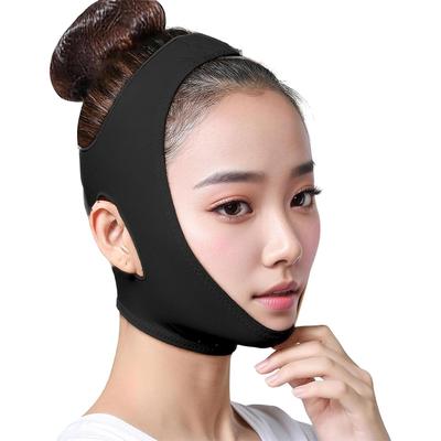 Face Belt Band Line Lift-up Mask Velcro Design High Elasticity Adjustable Breathable Beauty Jaw Supporter Small Unisex (Black M)