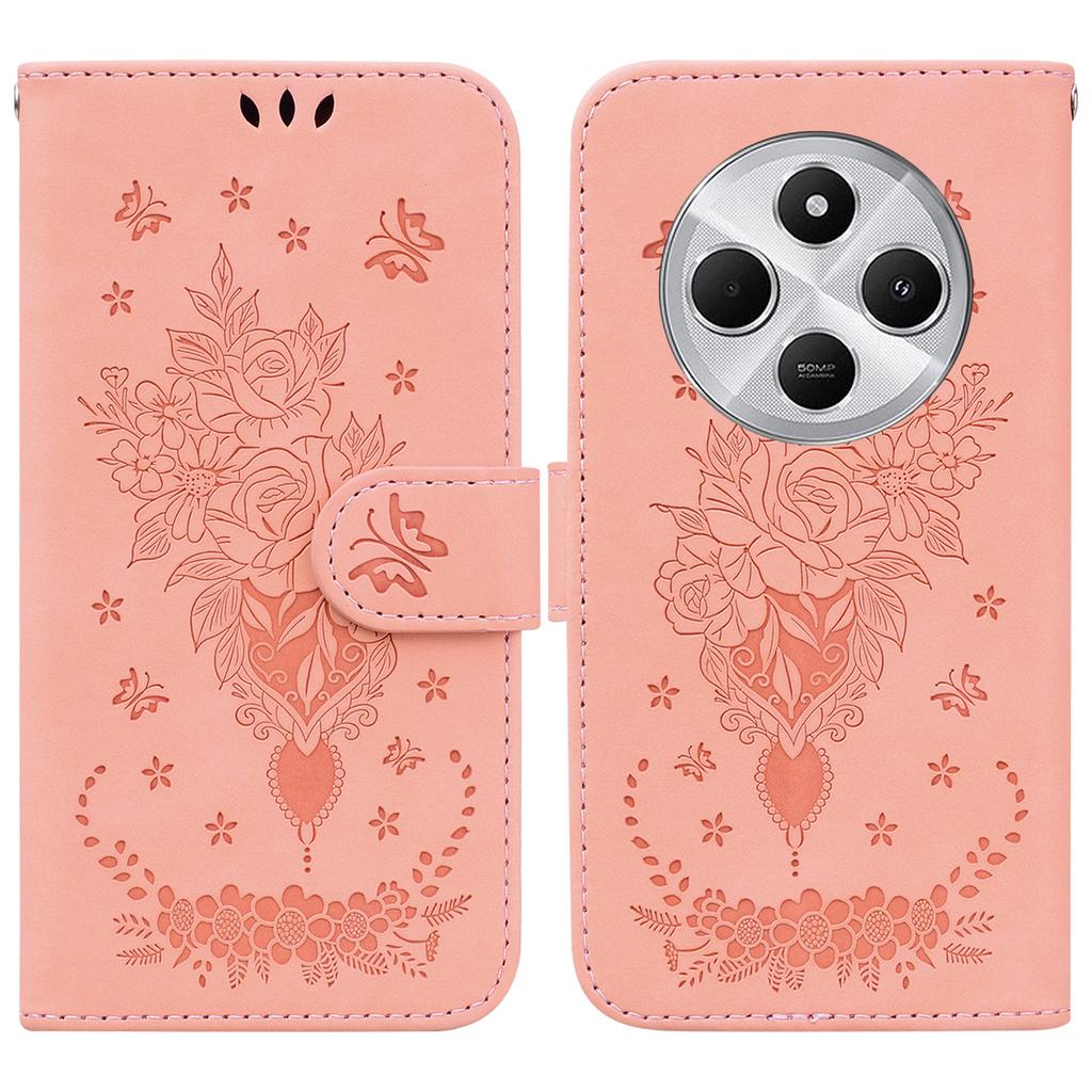 For Xiaomi Poco C75 4G/Redmi 14R 5G/14C 4G Case PU Leather Wallet Phone Cover Butterfly Flower Imprint