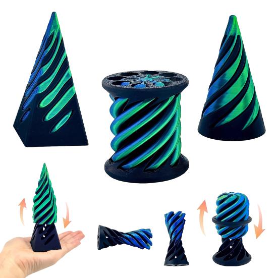 3Pcs 3D Printed Spiral Cone Figurine Impossible Passthrough Sculpture Vortex Thread Illusion Stress Relief Mini Spiral Pyramid Cylinder Fidget Toy