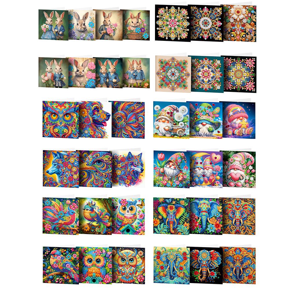 6/8PCS DIY Rhinestone Diamond Art Mosaic Postcards Animal Theme Diamond Art Greeting Cards Thank You Cards and Holiday Blessings
