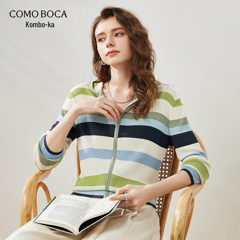 COMONBOCA Women's Striped Hooded Lyocell Knit Cardigan