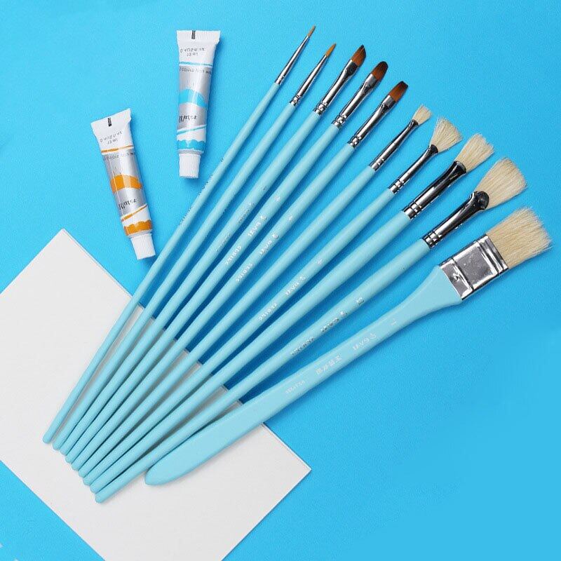 JOWOART 10 Buc. Set Combinat Pensule Pictură în Ulei Păr de Nevăstuică Păr de Porc Pensule în Formă de Evantai Pensule Nailon pentru Linii Fine Set Pensule Pictură în Ulei