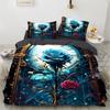 3D Dark Rose Floral Print Duvet Cover Set, Soft Microfiber Vintage Golden Flower Bedding Set With Pillowcases