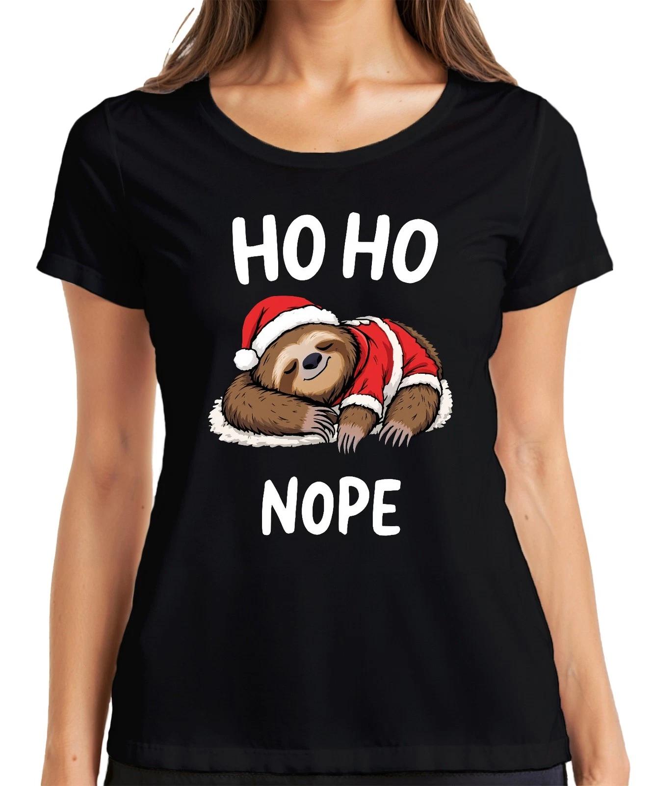 HO HO NOPE Faultier Weihnachtsmütze Schlafend Lustig Geschenk Damen T-Shirt M