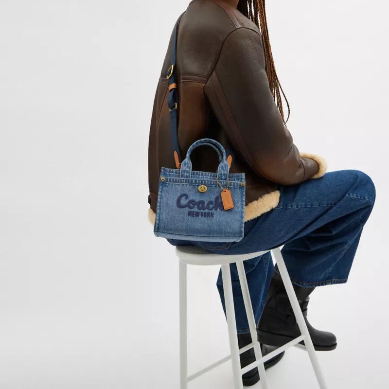 COACH Cargo 20 Cursive Logo Embroidery Denim Tote Bag Tote Bag Shopping Bag Crossbody Shoulder Handbag Small Women's Indigo
