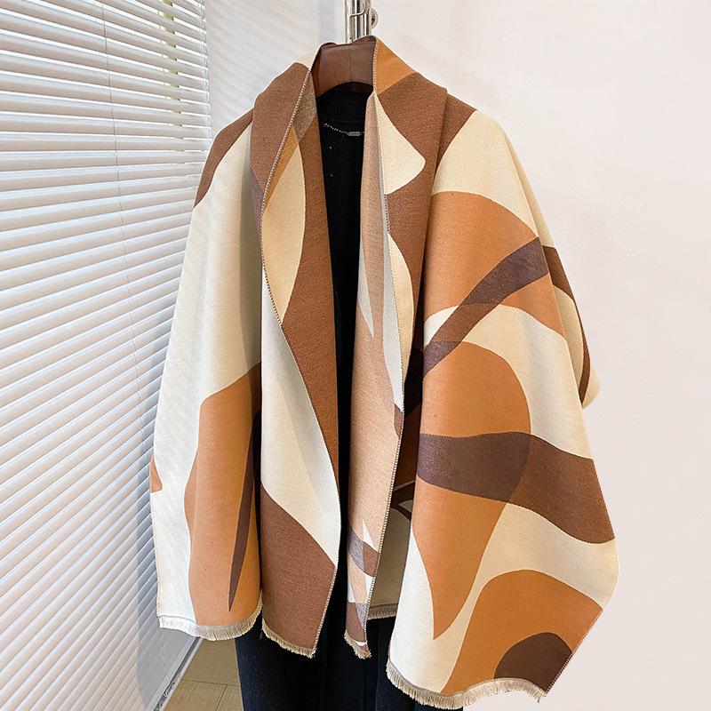 Fashion Versatile Tassel Thickened Scarf With Loose Shawl High-End Cape Women