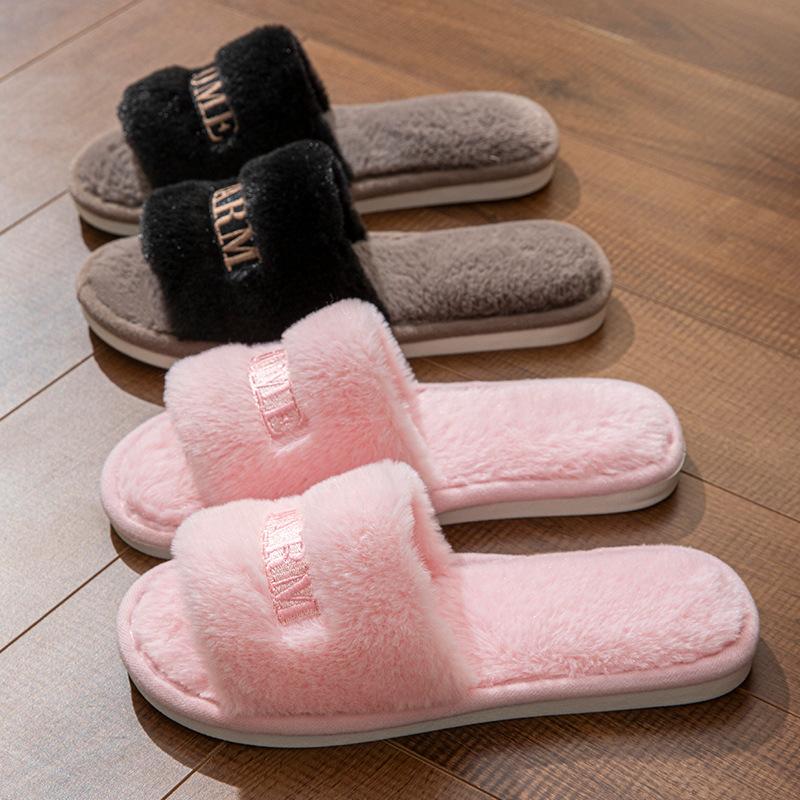 Papuci de casă din bumbac cu pluș pentru interior, iarnă, brodați cu talpă moale