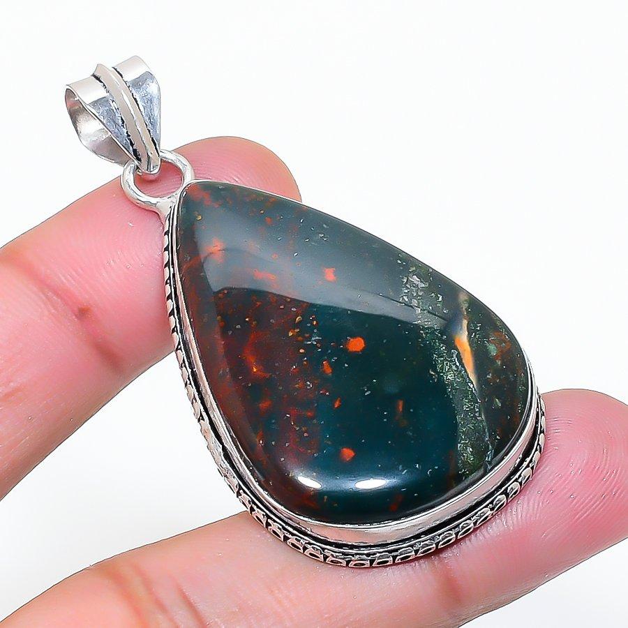Natural Bloodstone Gemstone Handmade 925 Sterling Silver Pendant 2.13  AP-15424