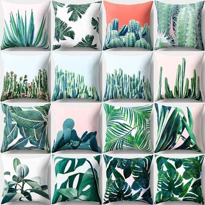 Creative Home Leaves Succulent Throw Pillowcase Green Flowers Leaves Car Back Cushion Covers 40X40cm