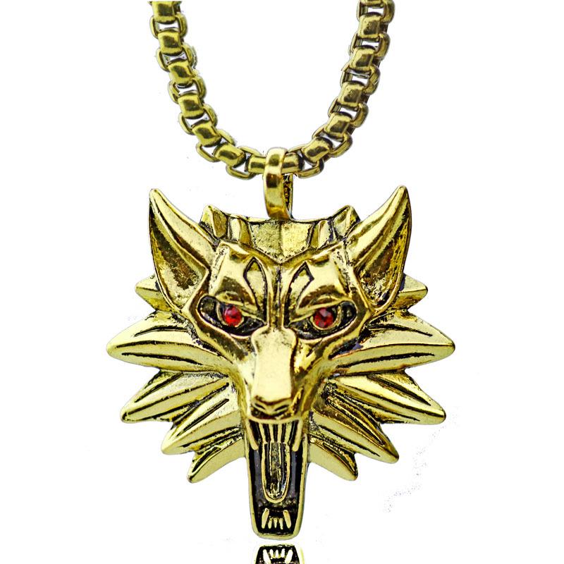 Men's Stainless Steel Red-Eyed Wolf Head Pendant